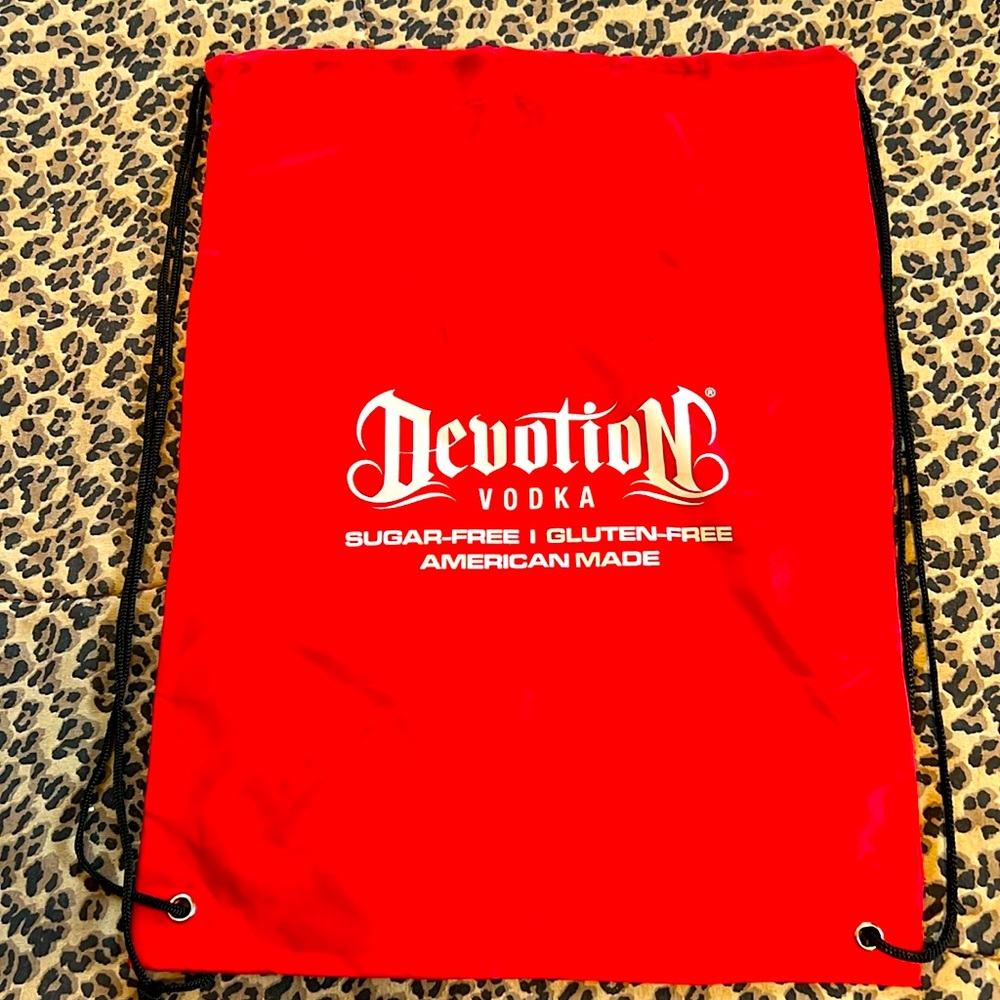 ⭐️ Devotion Vodka red bag black draw string backpack bag 17.5” x 13.5”